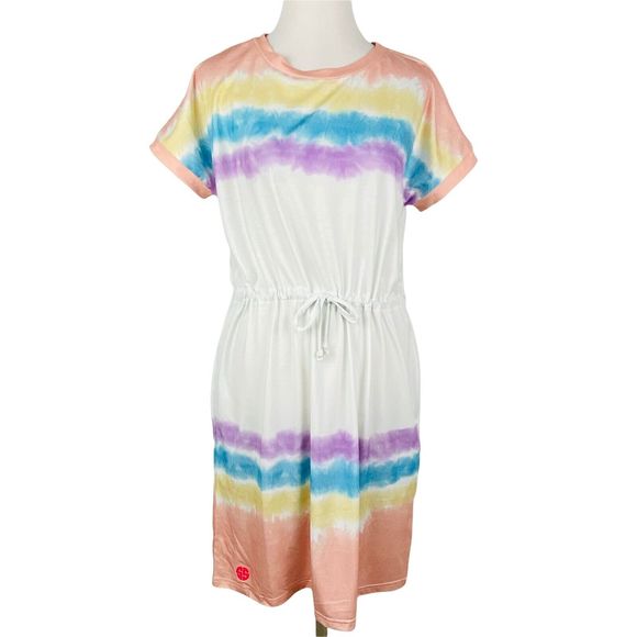New Simply Southern Tie Dye Dress Womens Small Pockets Short Sleeve Tie Waist - Picture 1 of 9